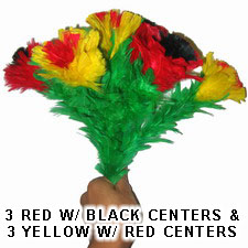 3 RED w/ BLACK CENTER & 3 YELLOW w/ RED CENTER FLOWERS
