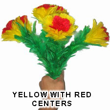 6 YELLOW WITH RED CENTER FLOWERS